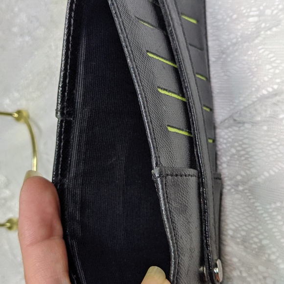 Abas Black Saffiano Leather Card File With Green Contrast, Unisex, Travel - Picture 3 of 5